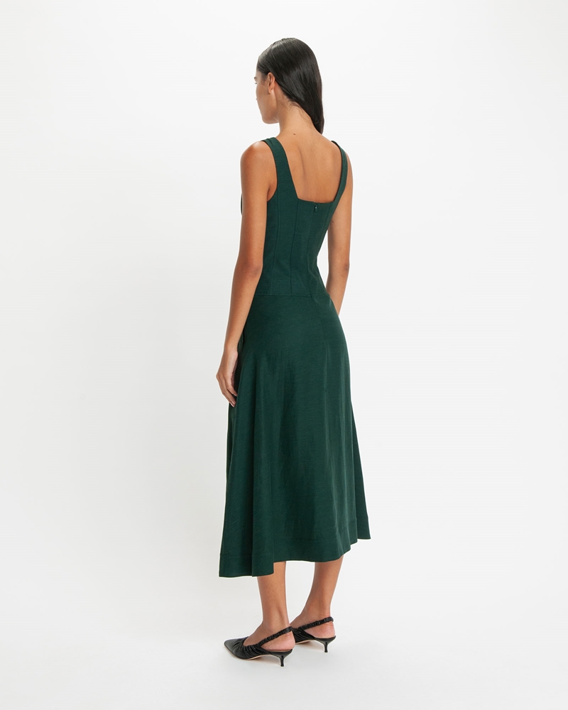 Occasionwear  | Square Neck Panelled Midi Dress | 336 Bottle Green