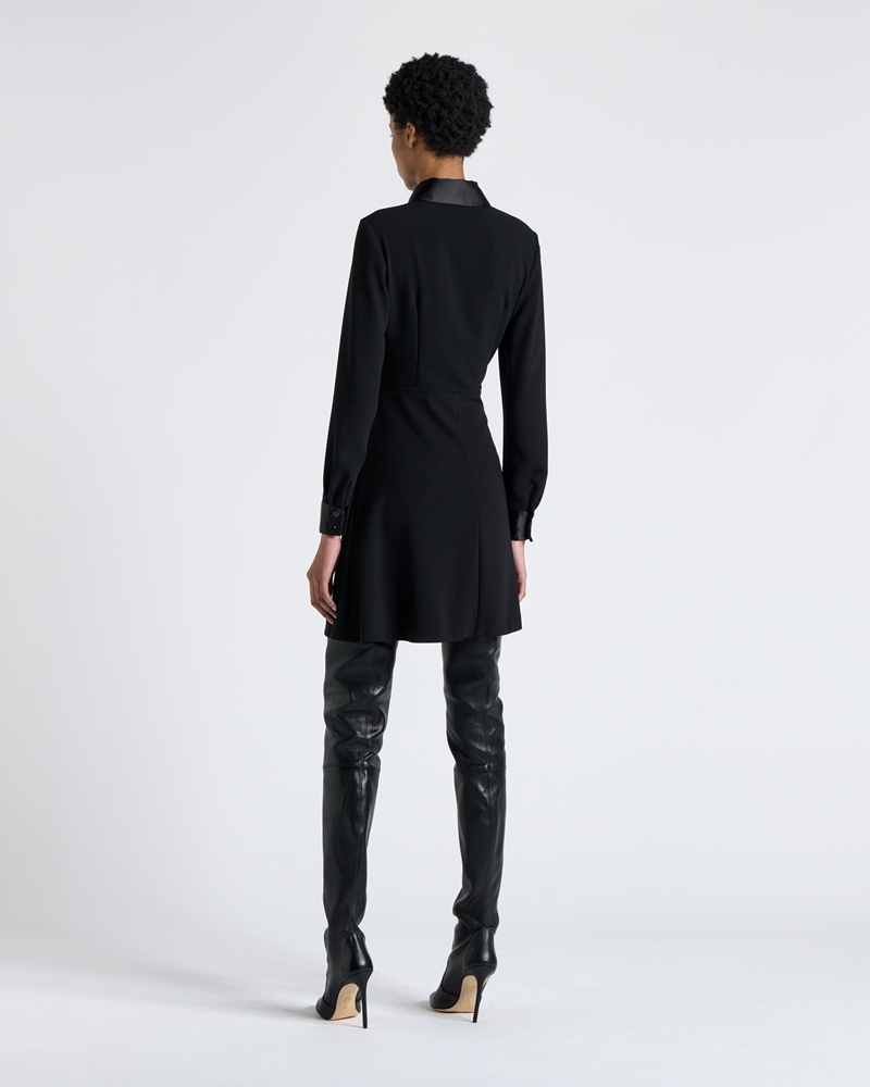 New Arrivals  | Satin Collar Long Sleeve Mini Dress | 990 Black