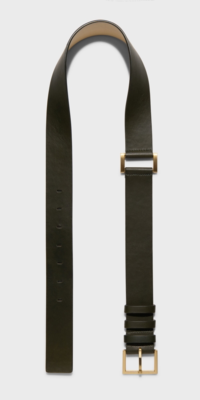Cue Cares - Sustainable  | Leather Double Buckle Belt | 340 Khaki