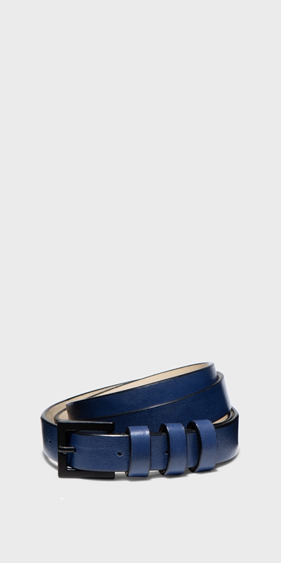 Cue Cares - Sustainable | Narrow Leather Belt | 779 Cobalt