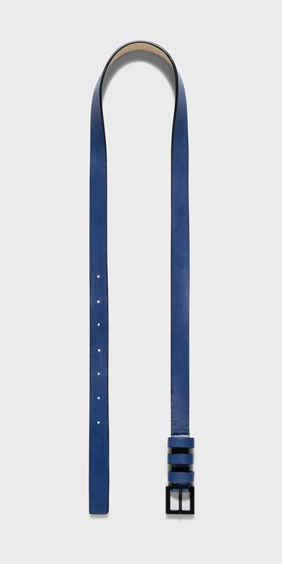 Cue Cares - Sustainable  | Narrow Leather Belt | 779 Cobalt