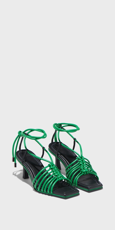 Cue Cares - Sustainable | Strappy Leather Kitten Heel | 330 Green