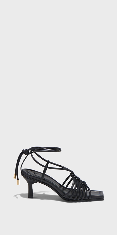 Cue Cares - Sustainable  | Strappy Leather Kitten Heel | 990 Black