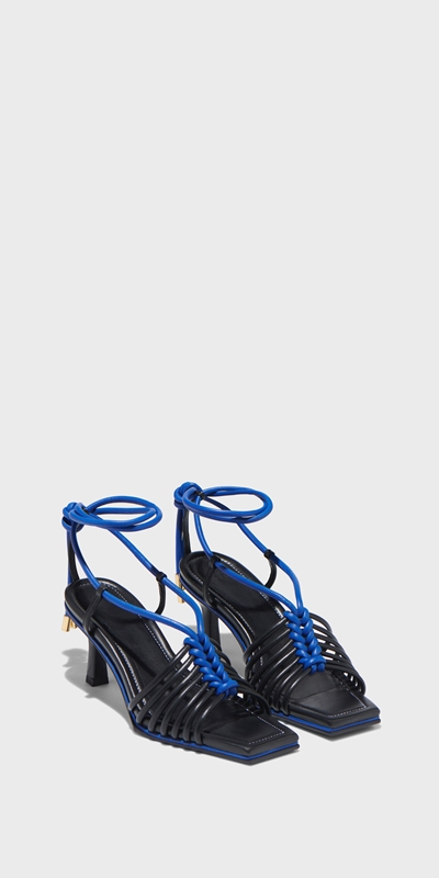 Cue Cares - Sustainable | Strappy Leather Kitten Heel | 779 Cobalt