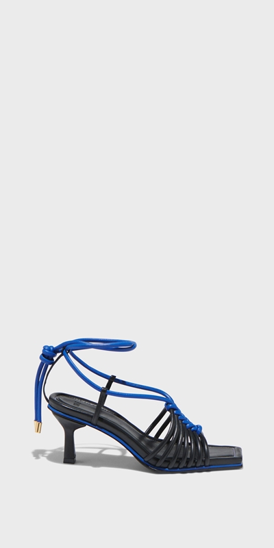 Cue Cares - Sustainable  | Strappy Leather Kitten Heel | 779 Cobalt