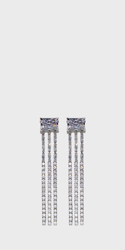 Cue Cares - Sustainable | Diamante Drop Earrings | 906 Silver