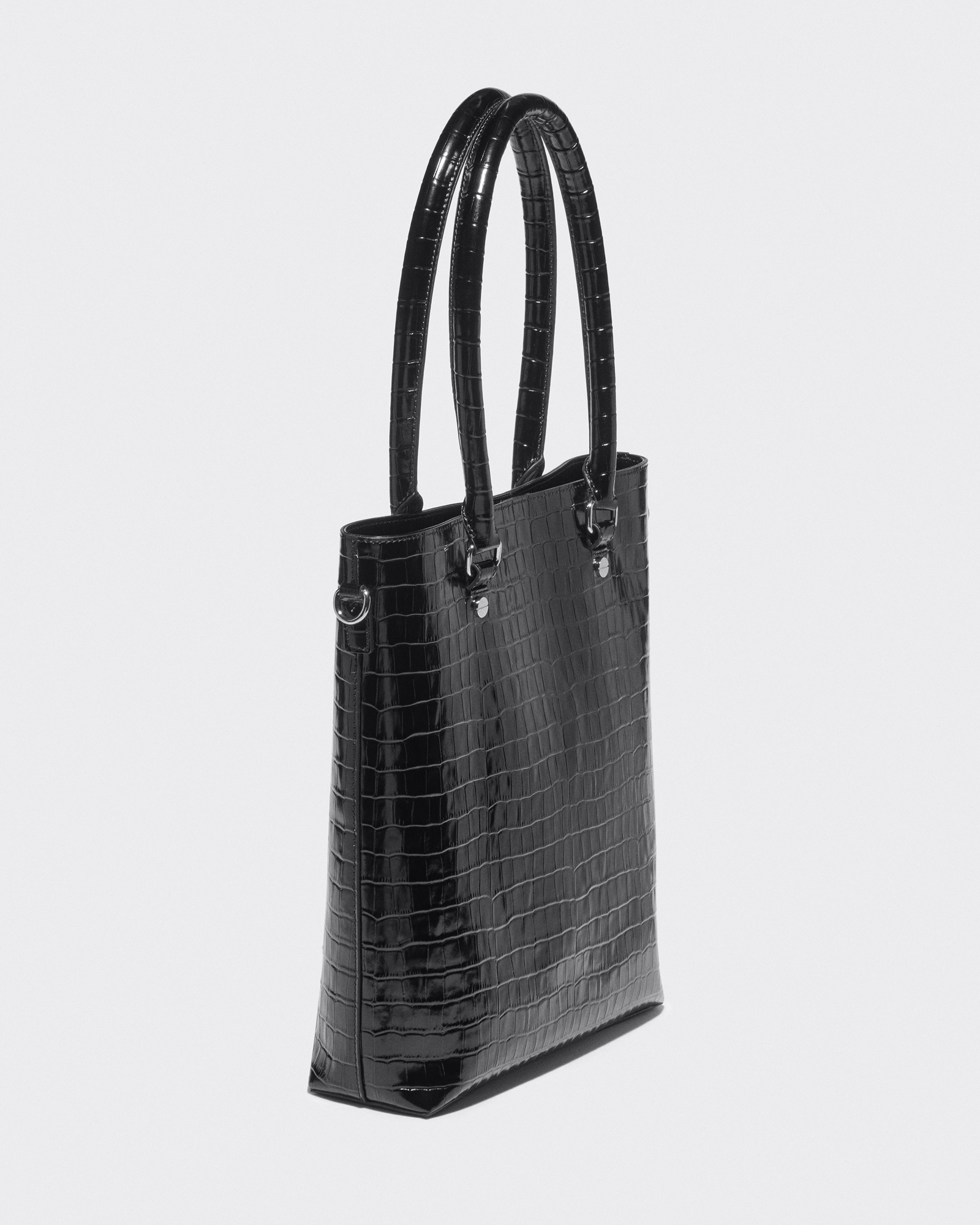 Leather  | Croc Embossed Leather Tote | 990 Black