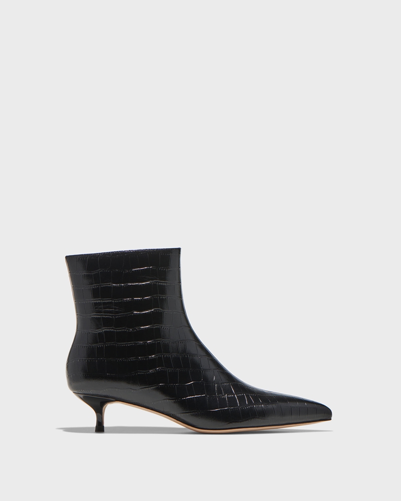 Leather | Black Croc Embossed Leather Boot | 990 Black