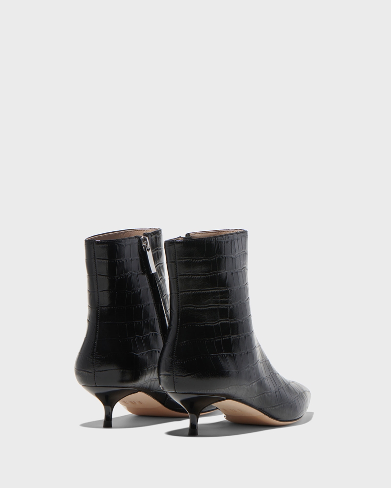 Leather | Black Croc Embossed Leather Boot | 990 Black