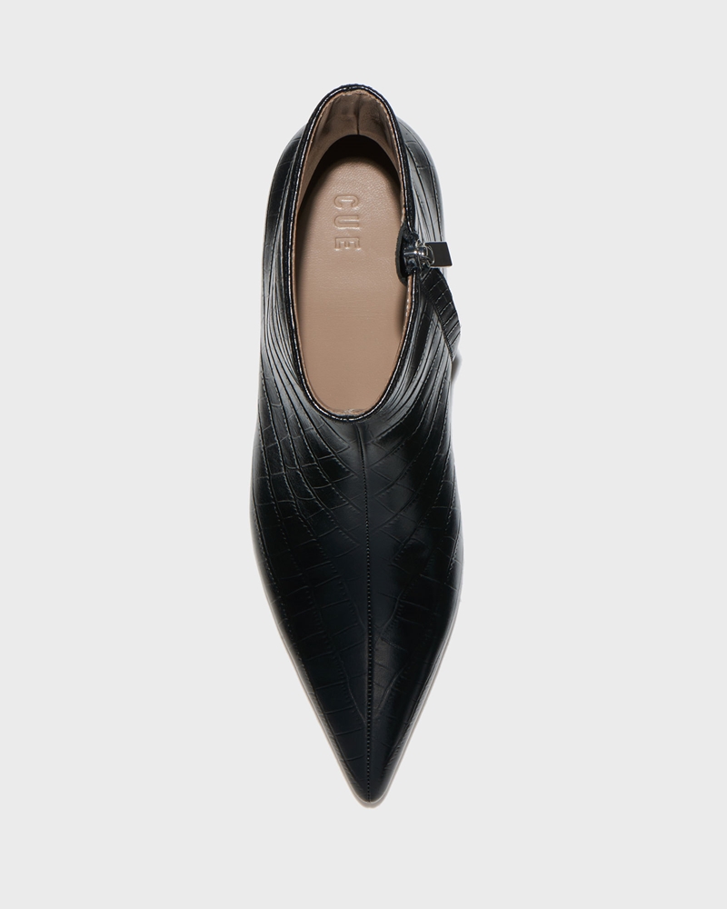 Leather  | Black Croc Embossed Leather Boot | 990 Black