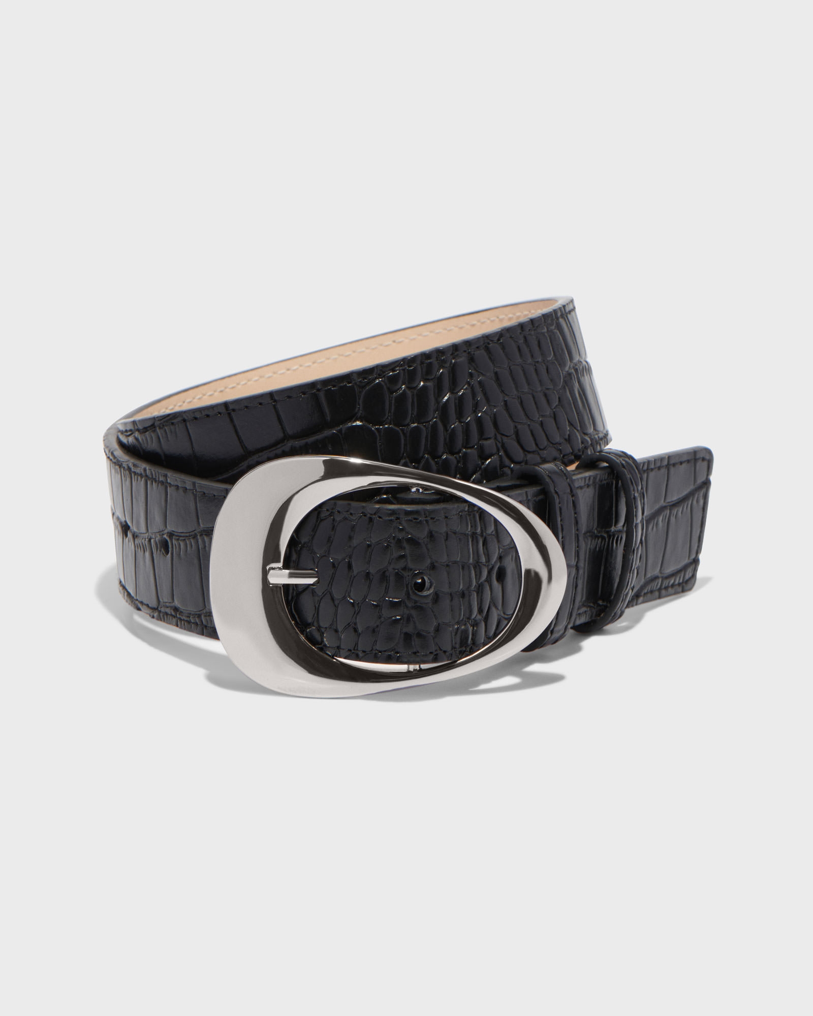 Accessories | Embossed Leather Belt | 990 Black
