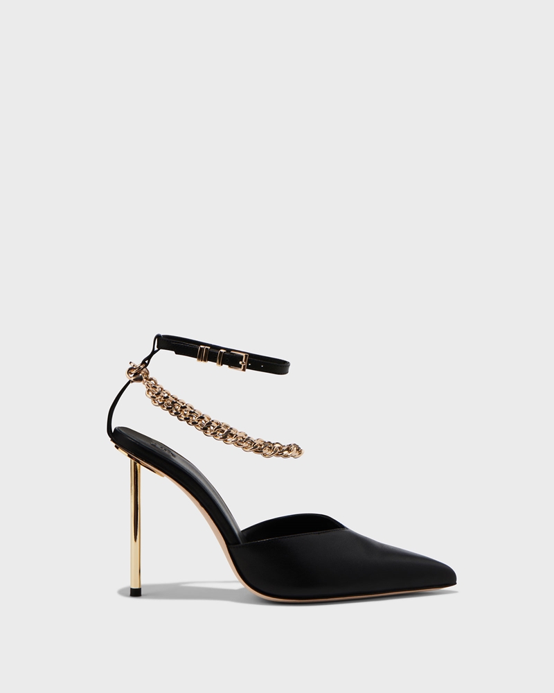 Leather | Leather Chain and Metal Heel | 990 Black