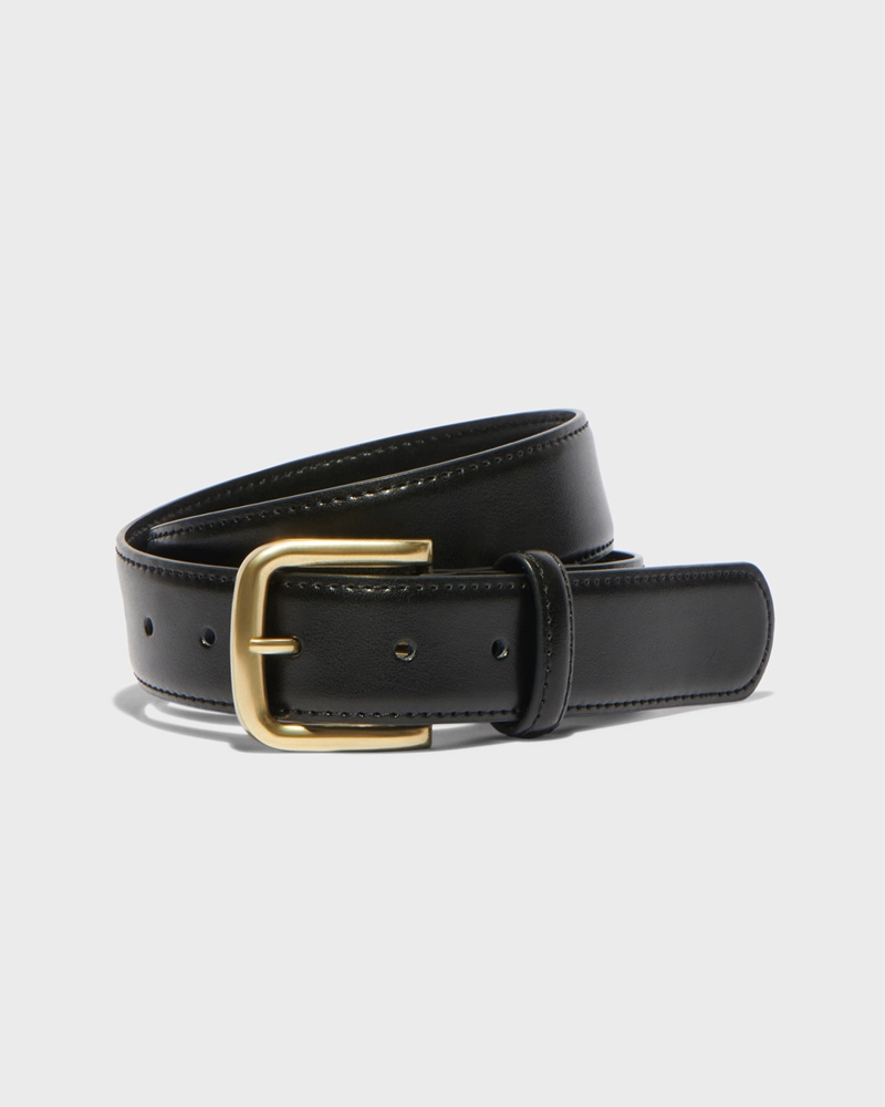 Leather | Brass Buckle Boyfriend Belt | 990 Black