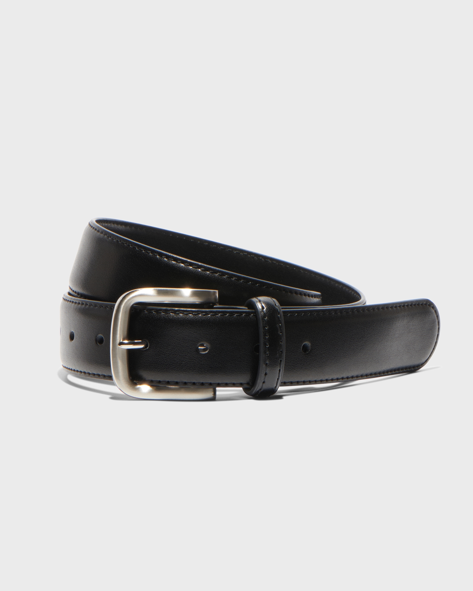 Leather | Silver Buckle Boyfriend Belt  | 980 Silver Black