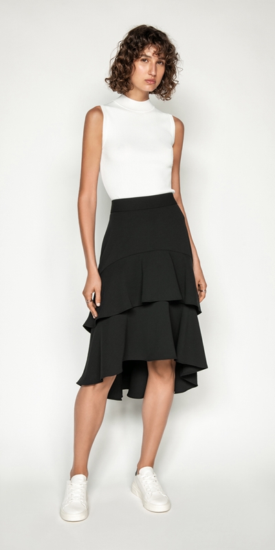Skirts | Tiered Frill Midi Skirt | 990 Black