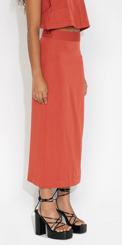 Sale  | Modal Side Split Column Skirt | 277 Terracotta