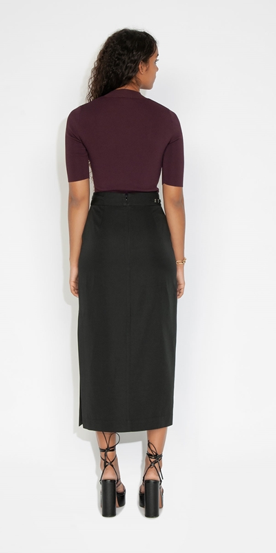 Skirts | Modal Side Split Column Skirt | 990 Black