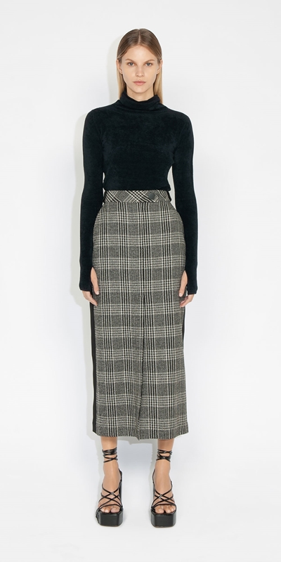 Wear to Work | Houndstooth Check Column Skirt | 990 Black