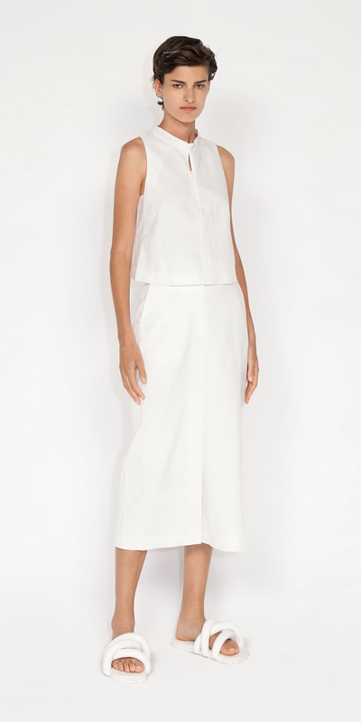 New Arrivals | Cotton Linen Column Skirt | 110 Off White