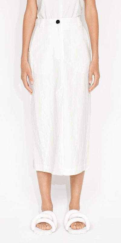 Sale  | Cotton Linen Column Skirt | 110 Off White