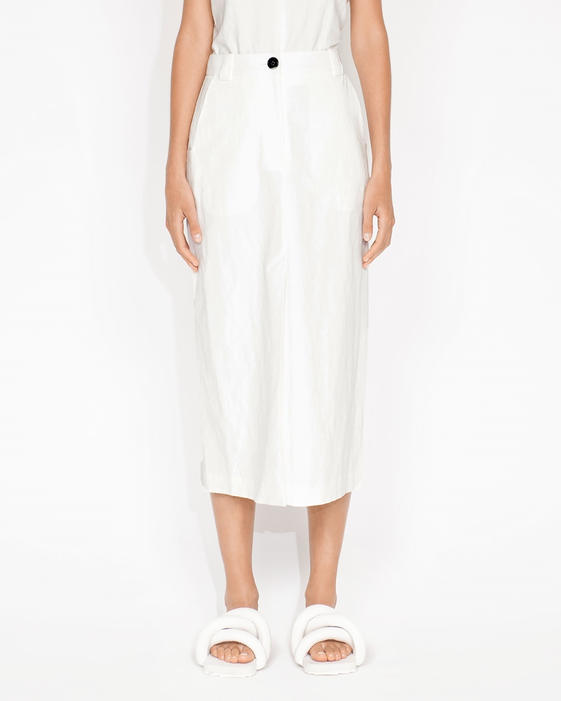 Sale | Cotton Linen Column Skirt | 110 Off White