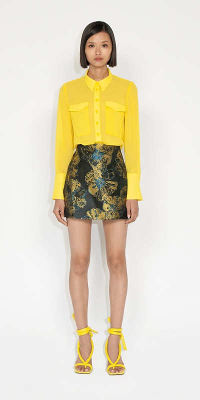 Skirts | Sketched Floral Jacquard Skirt | 320 Chartreuse