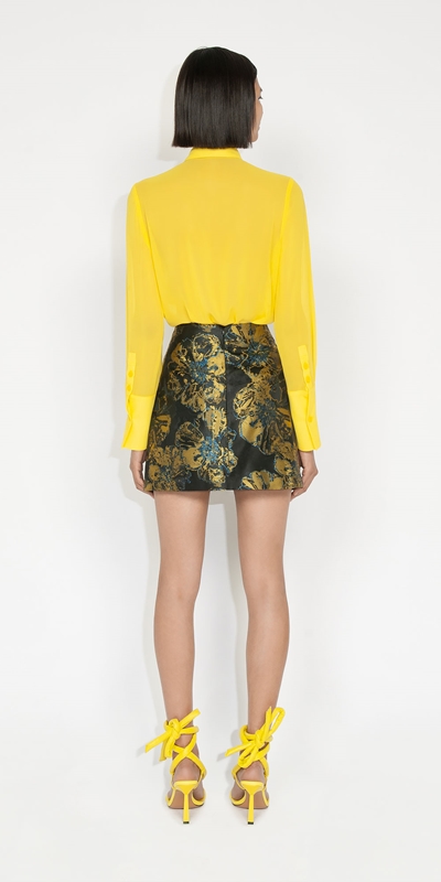 Skirts | Sketched Floral Jacquard Skirt | 320 Chartreuse