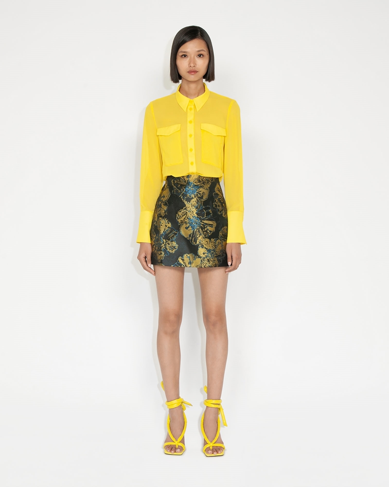 Sale | Sketched Floral Jacquard Skirt | 320 Chartreuse