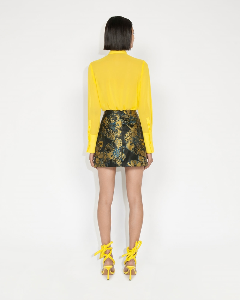Sale  | Sketched Floral Jacquard Skirt | 320 Chartreuse