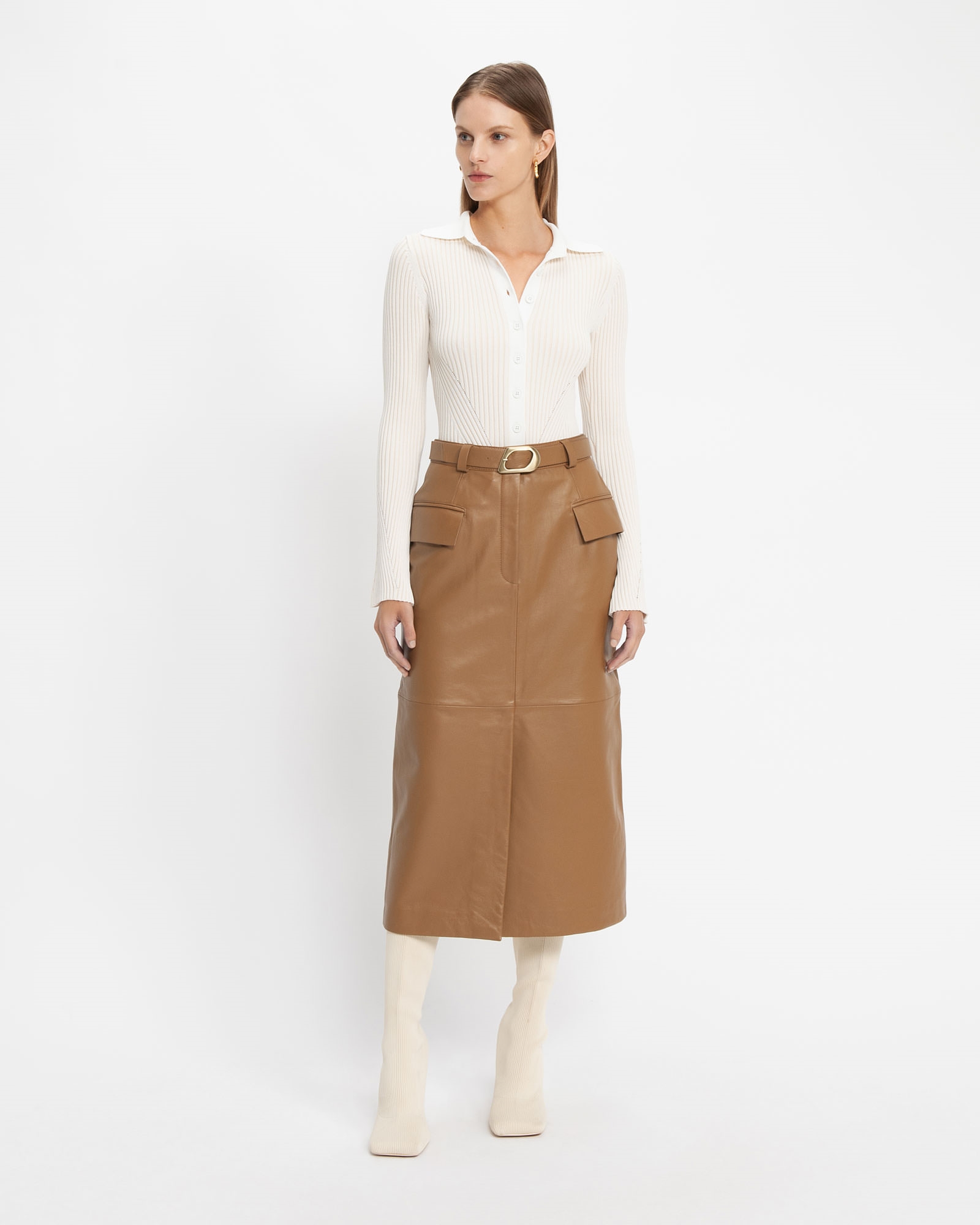 Skirts | Leather Midi Skirt | 291 Caramel