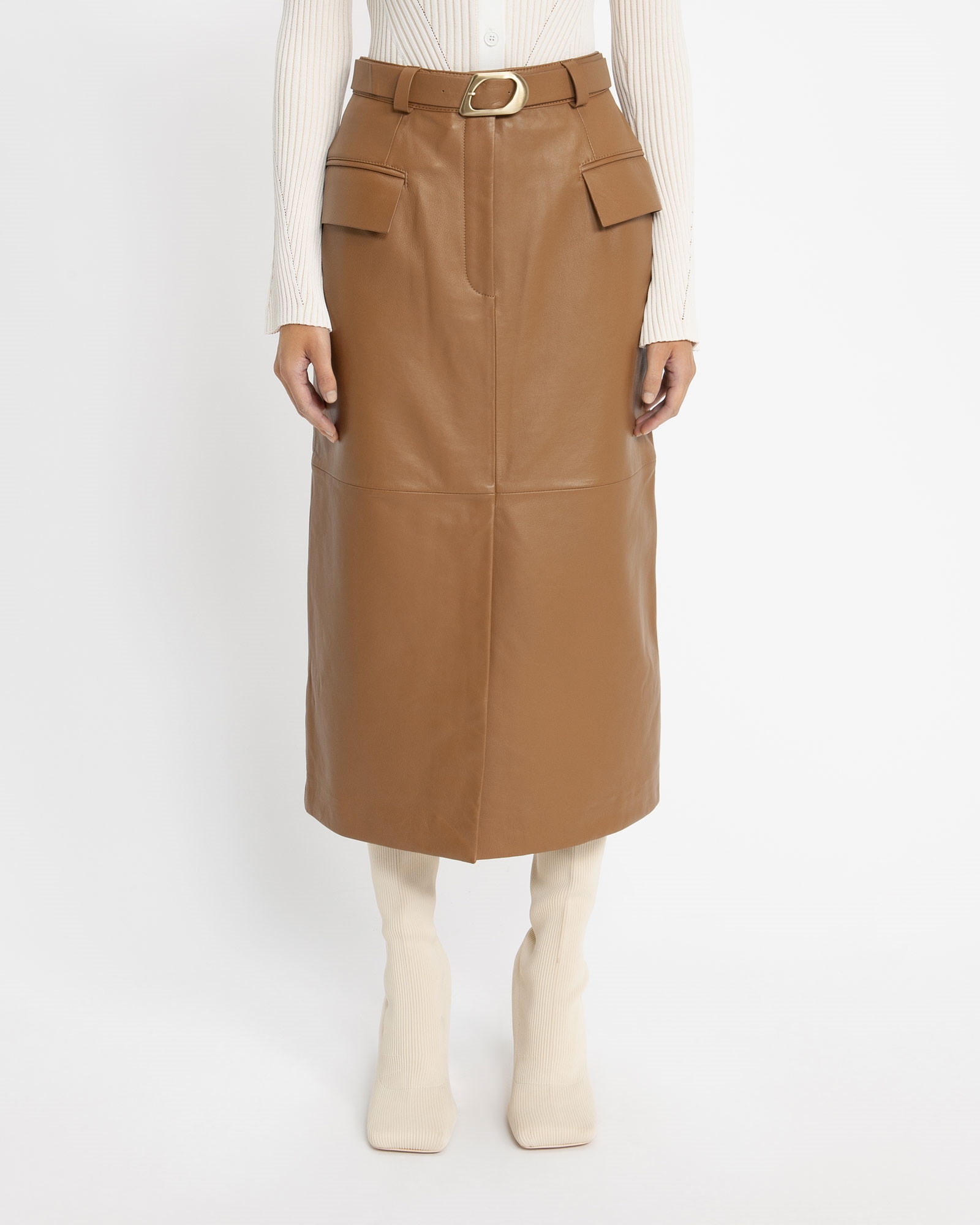 Skirts | Leather Midi Skirt | 291 Caramel
