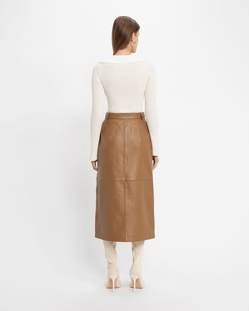Skirts  | Leather Midi Skirt | 291 Caramel