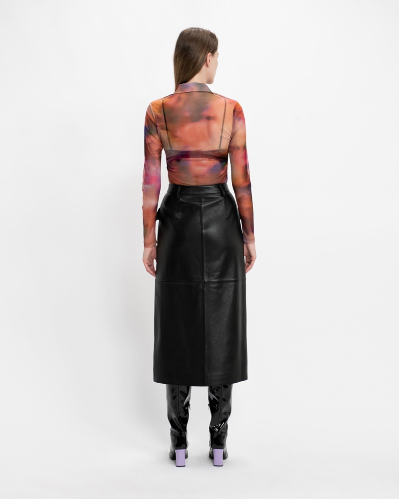 Skirts  | Leather Midi Skirt | 990 Black