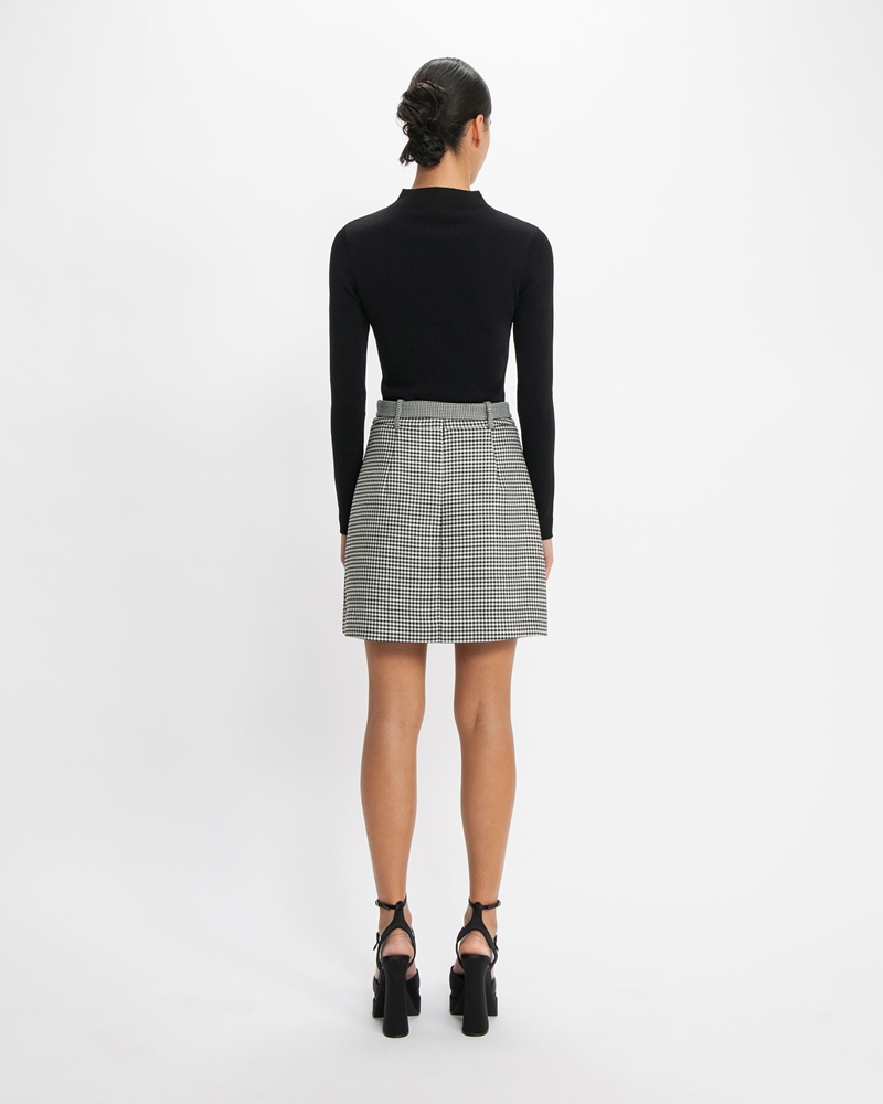 Skirts  | Houndstooth A-Line Mini Skirt | 988 Black/White
