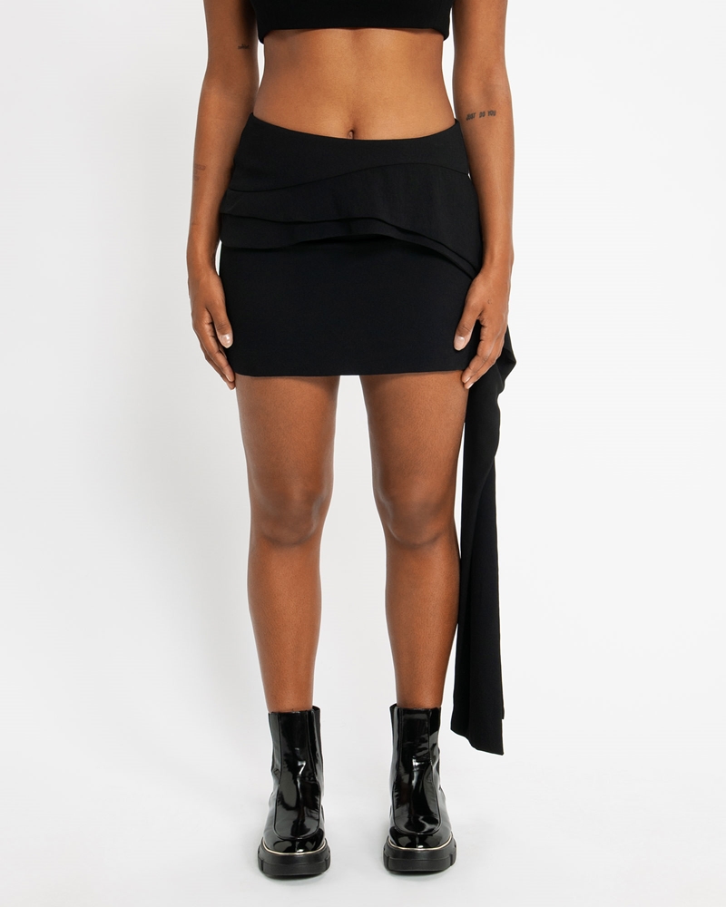 Sale | Draped Tail Mini Skirt | 990 Black