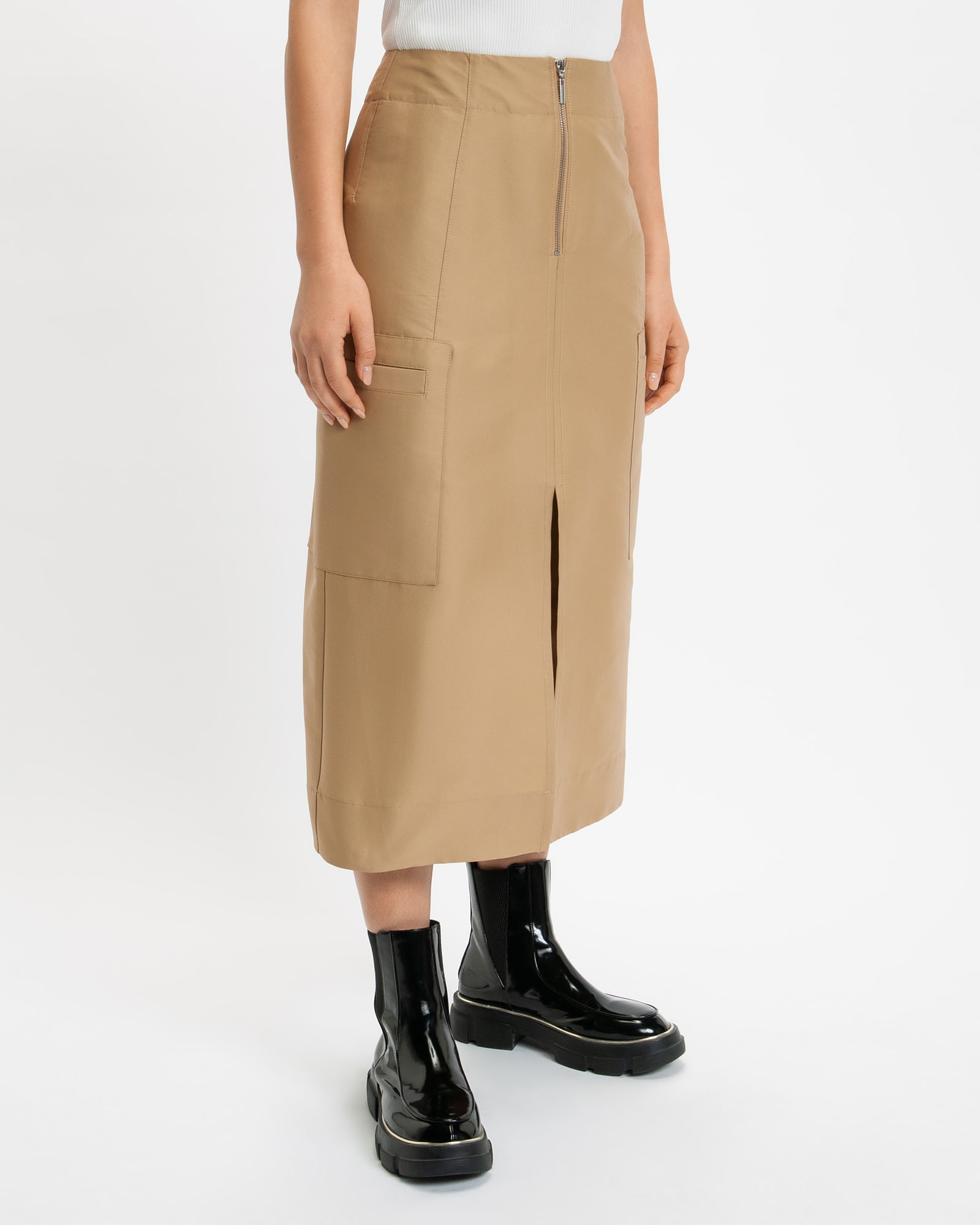 Skirts  | Double Faced Taffeta Utility Midi | 290 Camel