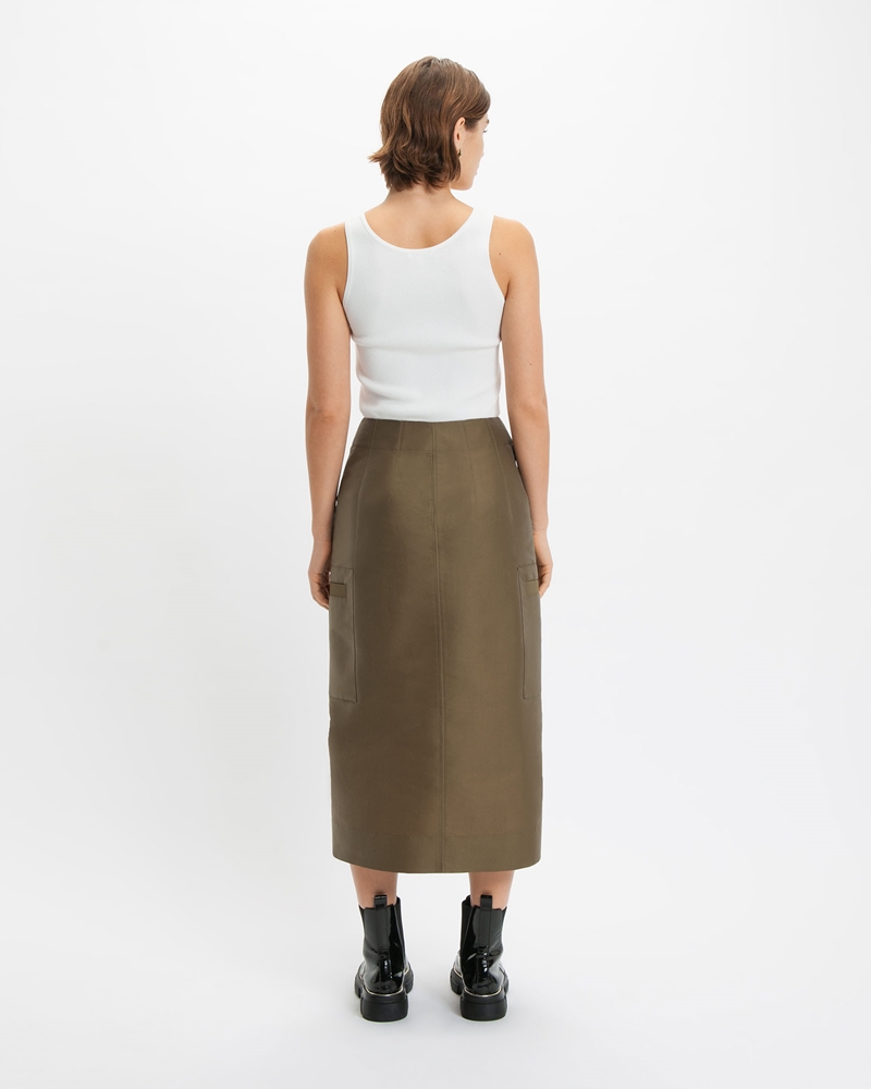 Skirts  | Double Faced Taffeta Utility Midi | 360 Olive