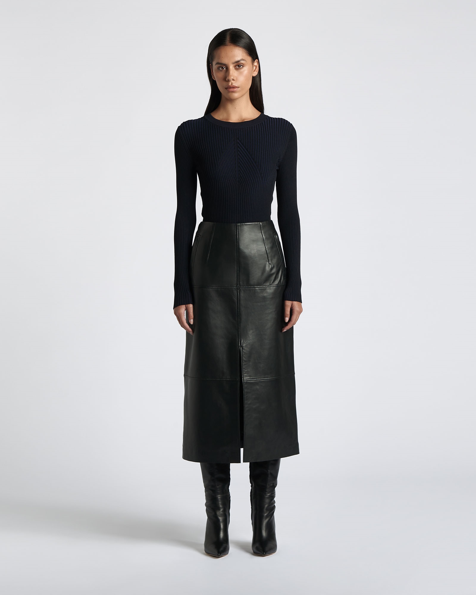 New Arrivals | Leather Midi Skirt | 990 Black