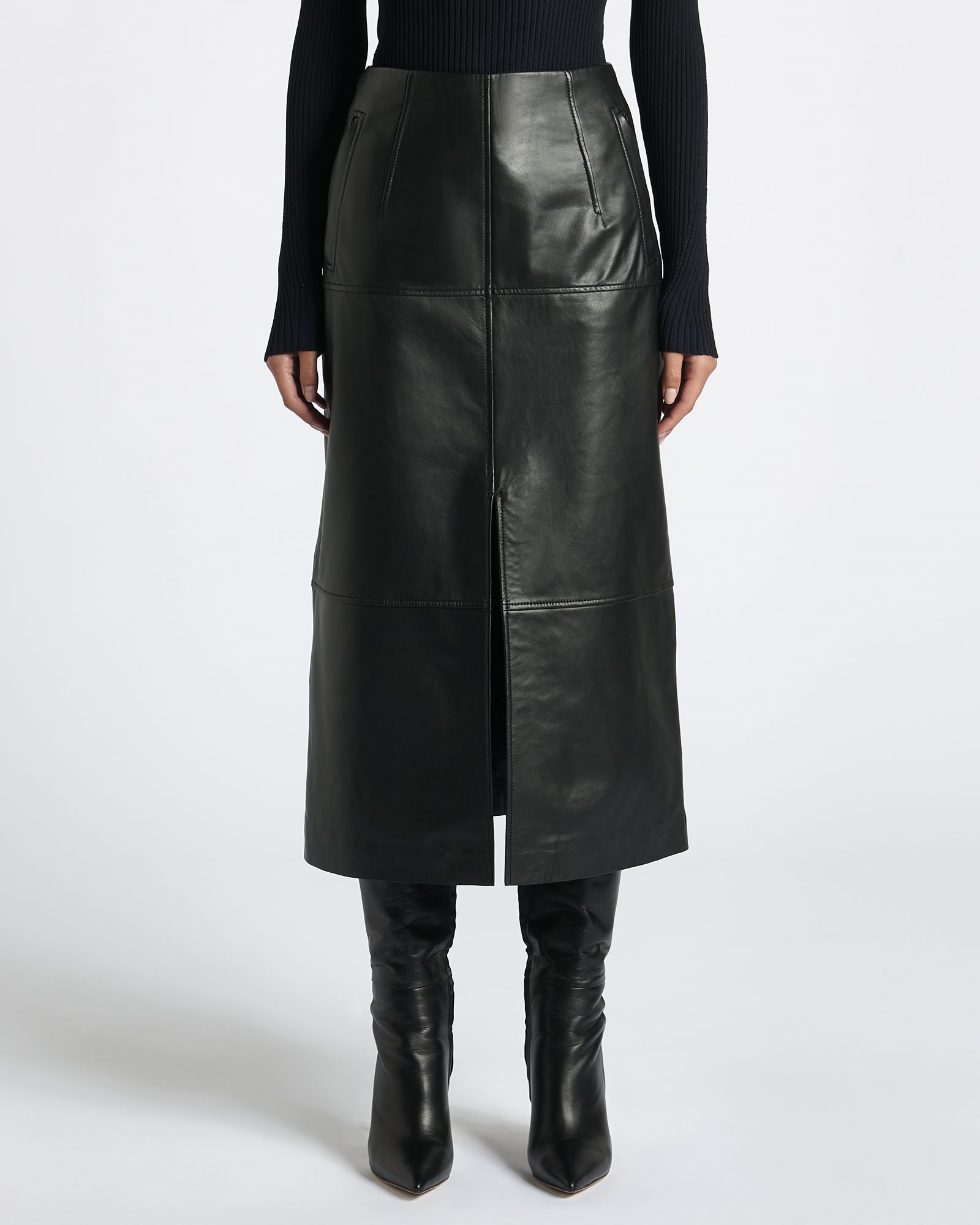 Leather  | Leather Midi Skirt | 990 Black