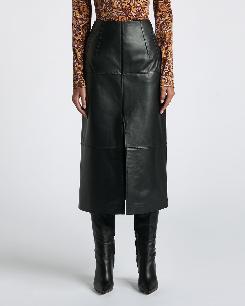 Skirts | Leather Midi Skirt | 990 Black