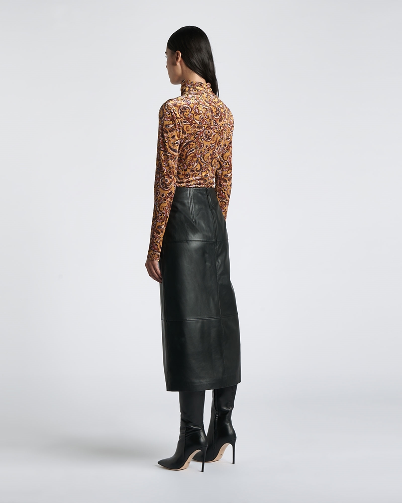 Skirts  | Leather Midi Skirt | 990 Black