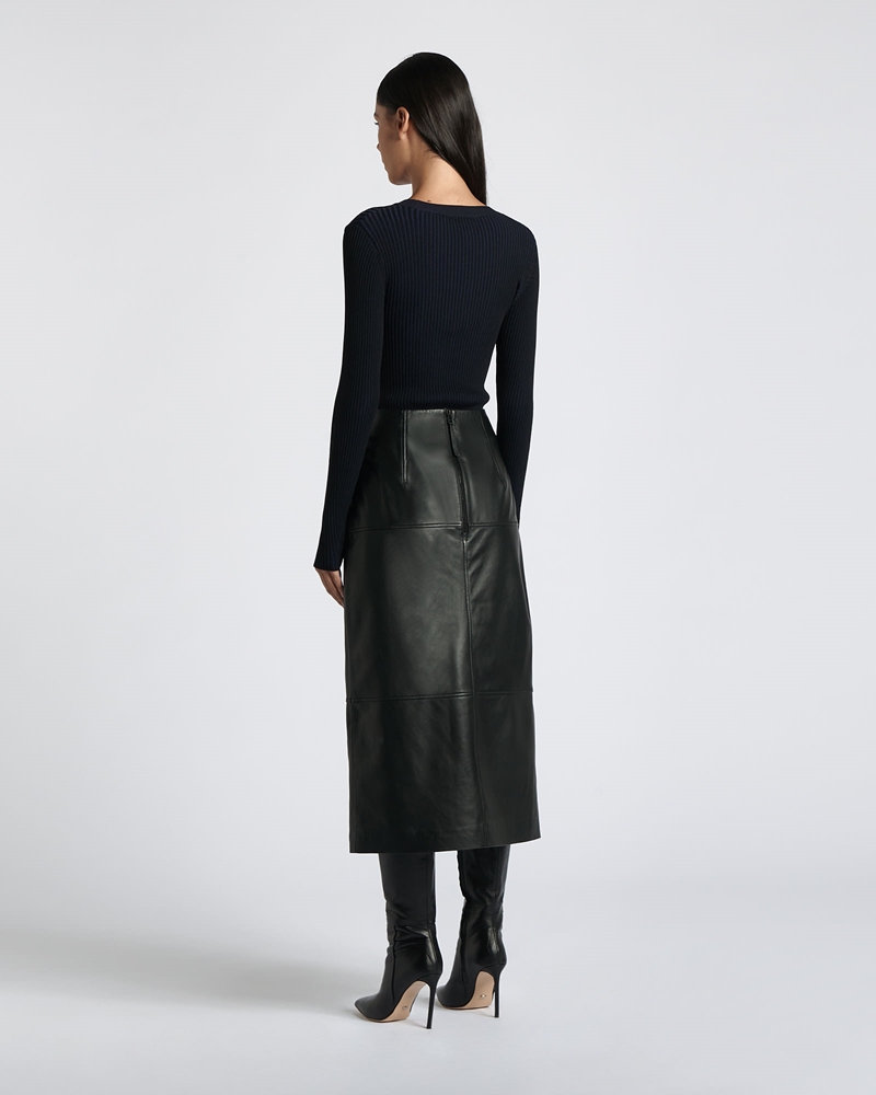 New Arrivals  | Leather Midi Skirt | 990 Black