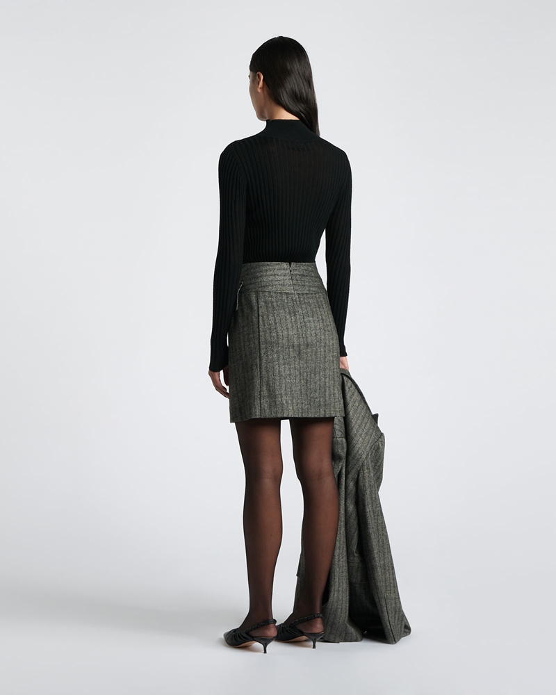 New Arrivals  | Herringbone Pinstripe Mini Skirt | 979 Black Melange