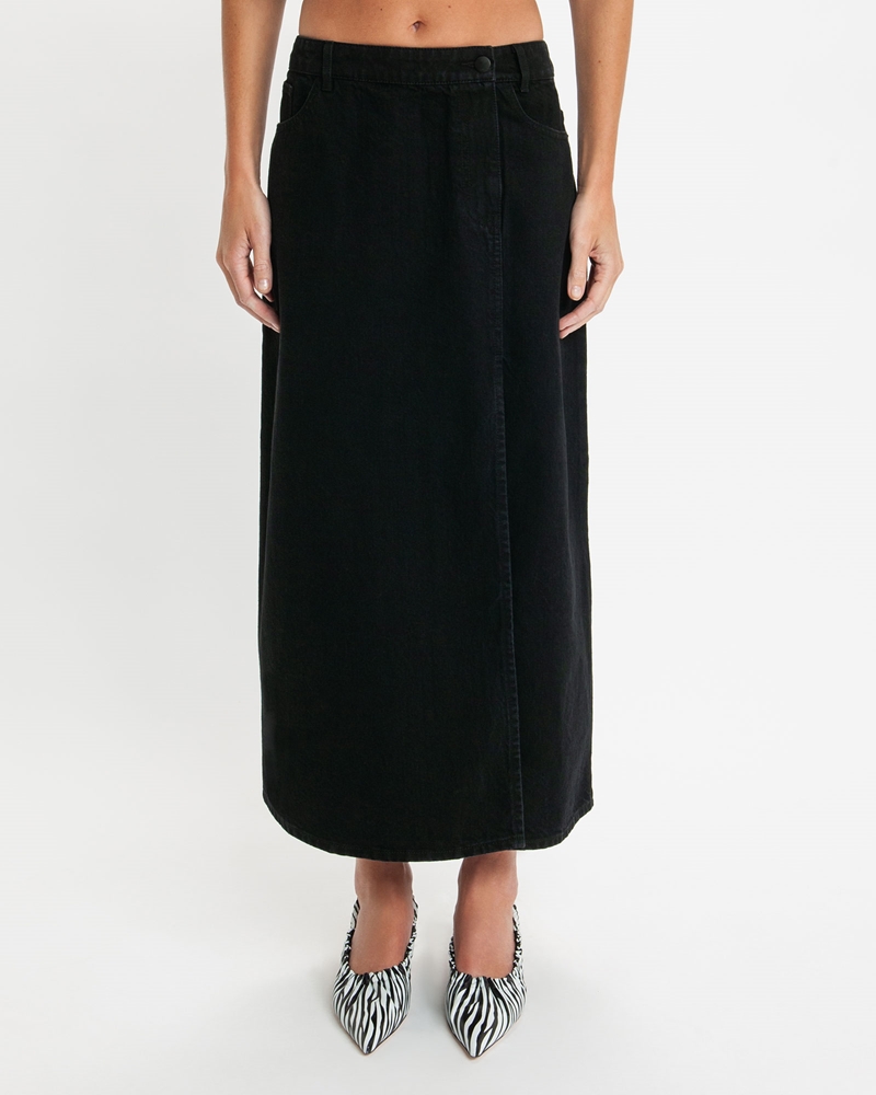Skirts | Black Denim Maxi Skirt | 990 Black