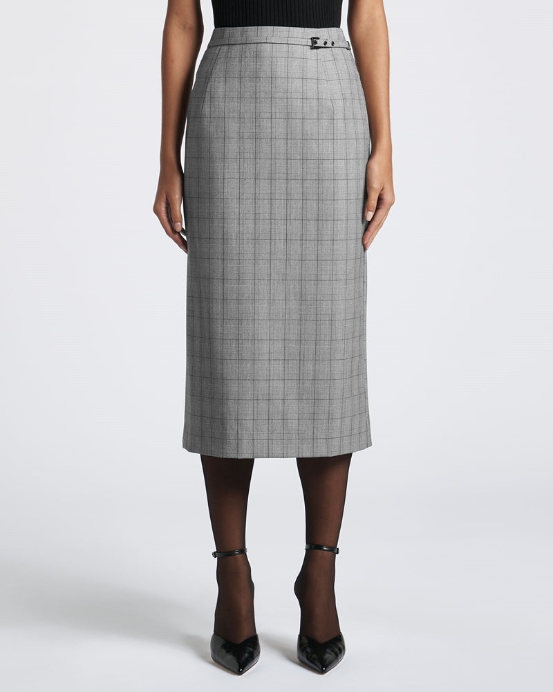 | Fine Check Tailored Midi Skirt