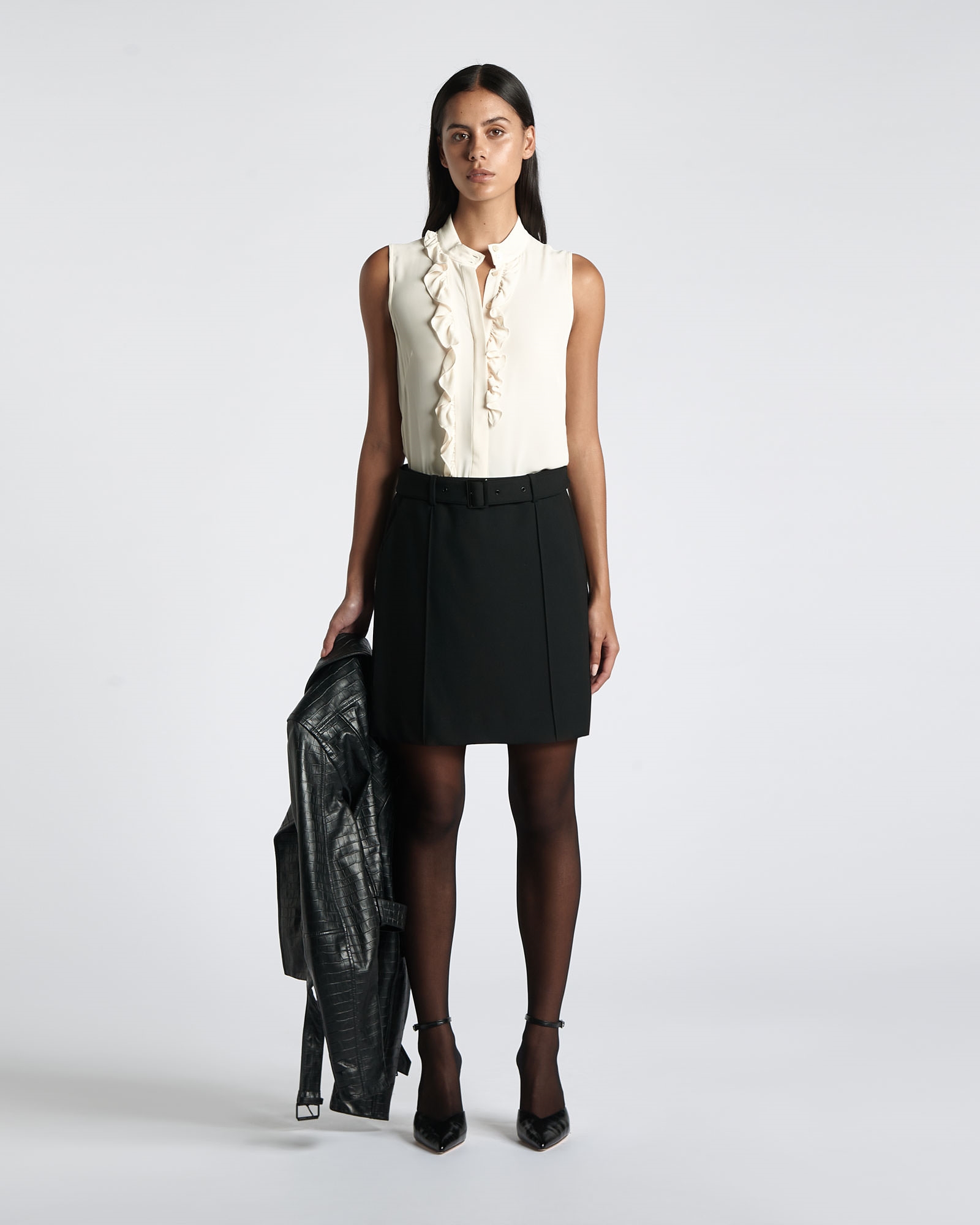 New Arrivals | A-Line Belted Mini Skirt | 990 Black