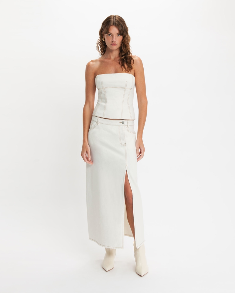 Skirts | Ecru Denim Maxi Skirt | 103 Ivory