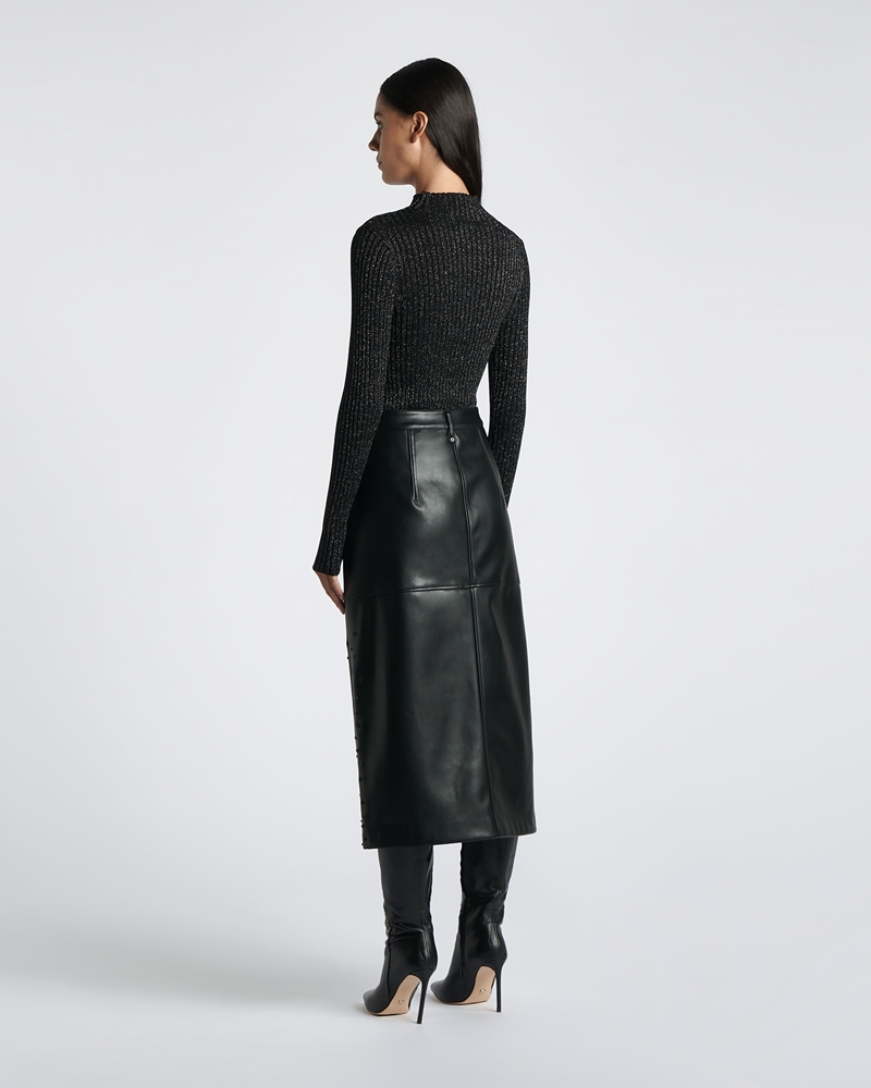 Leather  | Embellished Midi Skirt | 990 Black