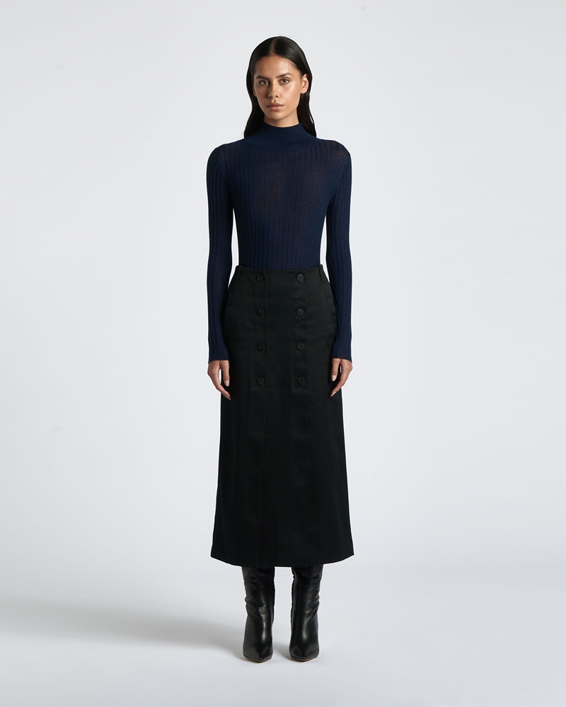 Skirts | Cotton Button Maxi Skirt | 990 Black