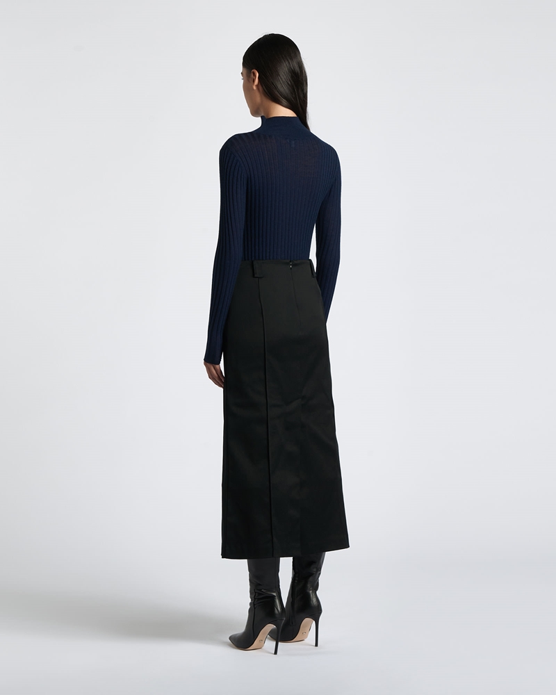 New Arrivals  | Cotton Button Maxi Skirt | 990 Black